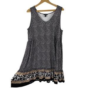 Tribal Size 1X Dress Stretch Knit Swing Animal Print Black White Leopard Cheetah